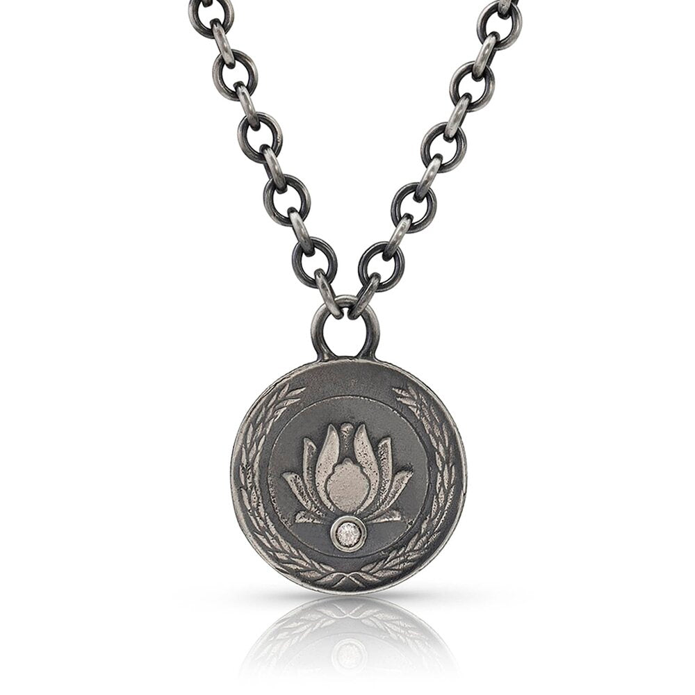 Classic Lotus Coin Necklace with Diamond