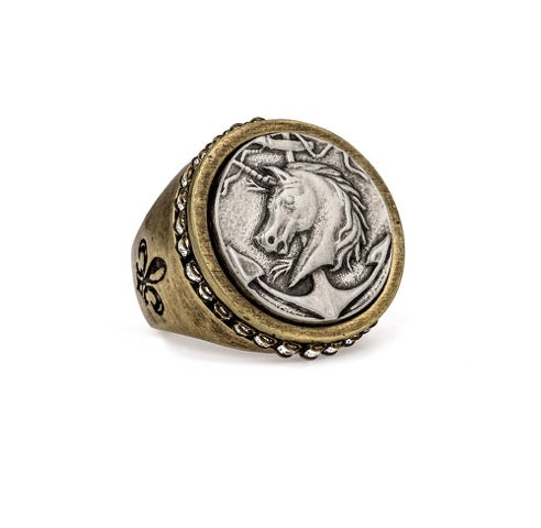 AUSTRIAN CRYSTAL SIGNET RING WITH COLONIES MEDALLION