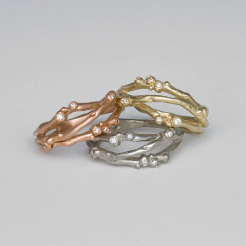 Encrusted 3 Branch Ring - 14Karat Yellow Gold