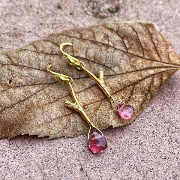 Pink Sapphire and Gold Earrings